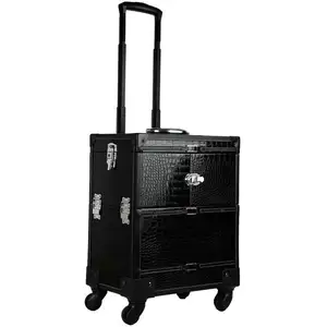 CROC PVC trolley make-up kit travel case 4 wielen 6 houten trays voorraad goederen