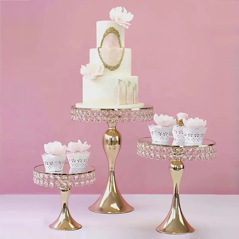 Crystal gold decorating kralen cake stand rack voor wedding party celebrational cupcake dessert display metalen set middelpunt