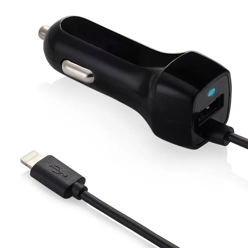 Hot Amazon Model 2.1A Car Charger USB Adaptor with 1.5M TPU Lightning Cable Mobile Phone USB Car Charger for Apple iPhone