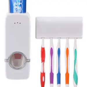 Wall Mounted Bathroom Plastic Children Toothbrush Holder set With Cover and toothpaste dispenser