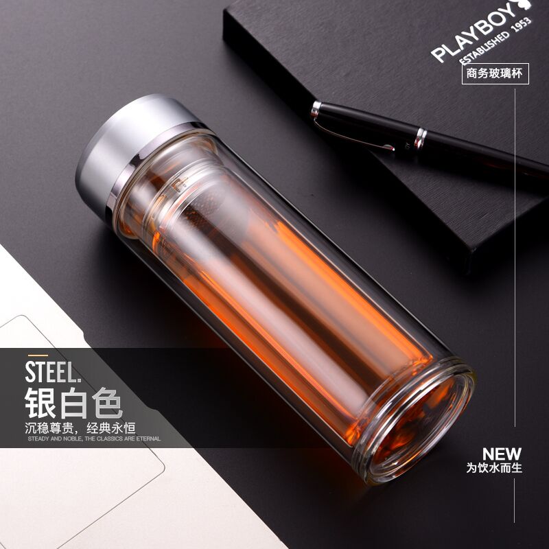 320ML Double Walled Glass Water Bottle With Tea Infuser