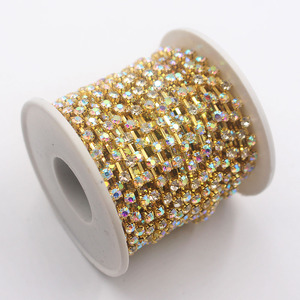 Super Close Crystal AB Color Silver Base Rhinestone Roll Cup Chain Rhinestone Trimmings and Chains - Product Image 1