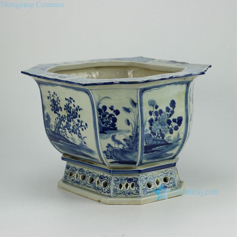 Elegant RZAJ08 Antique Floral Pattern Asian Porcelain 8-Sided