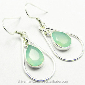 ต่างหูพลอยคาลซิโดนีแท้สีเงินสเตอร์ลิง925เครื่องประดับเงินทำมือแบบอินเดีย - Product Image 2