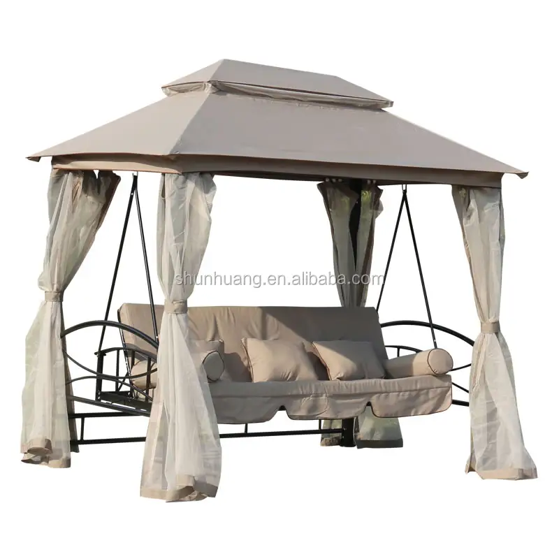 High quality 3 person outdoor luxury swing bed gazebo with mosquito net garden furniture