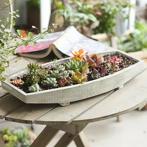 En bois massif en forme de bateau en bois jardin planteur pot de fleur