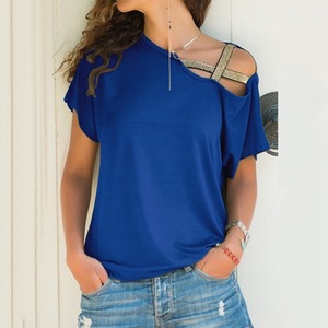 Mulheres Inclinação Do Pescoço Cruz Irregular Patchwork Blusa Plus Size Blusa de Um Ombro - Product Image 6