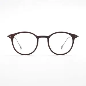 Montures De Lunettes personnalisées Marron Rond En Fiber De Carbone Cadres Optiques Pour Hommes YT-FHC-07