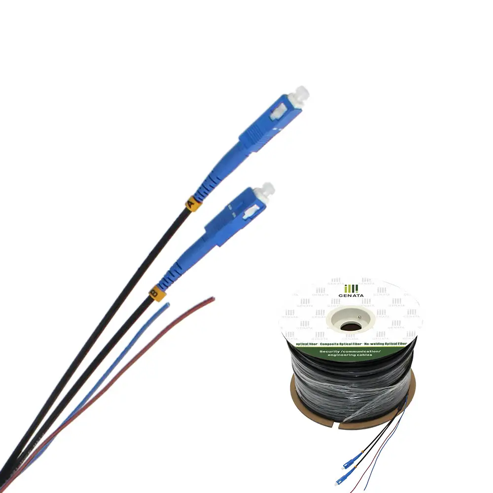 Outdoor Single Mode 2 Core + 2*0.5mm2 Kabel Fiber Optic Plug And Play