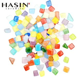 Hasin กระเบื้องโมเสคแก้วที่มีสีสันสำหรับงานฝีมือศิลปะหรือความสุข DIY (รูปร่างผิดปกติ200กรัม/ถุง)