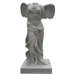 Statue d'ange en marbre blanc, grande taille vie en plein air, Sculpture de la victoire aillée, Statue de jardin en pierre