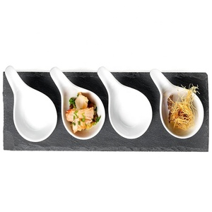 Vente en gros de bols en céramique rectangulaires avec logo personnalisé, planches à fromage en ardoise, ensemble de tapas - Product Image 4