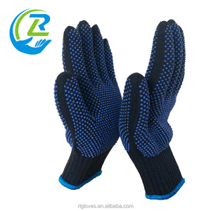 Guantes de mano de seguridad para el trabajo, manoplas de punto de algodón y poliéster de doble cara, antideslizantes, con revestimiento de puntos de PVC azul, transpirables, 10 Uds. - Product Image 2