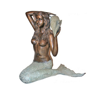 Nieuwe ontwerp goede kwaliteit gegoten brons mermaid met vis sculptuur voor tuin decoratie - Product Image 4