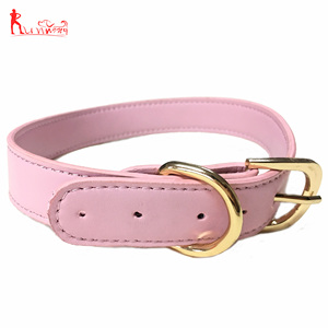 Collar de perro de cuero Rosa Suave personalizado Clip de metal dorado ajustable para tamaño pequeño mediano grande - Product Image 3