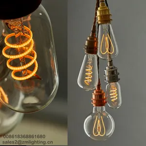 Vintage 4 Wát E26 E27 ST64 G80 G95 G125 T45 Xoắn Ốc Cong Bulb Linh Hoạt Led Filament