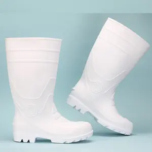 Unisex billige rutsch feste weiße PVC-Sicherheit Regens tiefel Gummistiefel Fabrik mit Stahl kappe für Männer wasserdicht