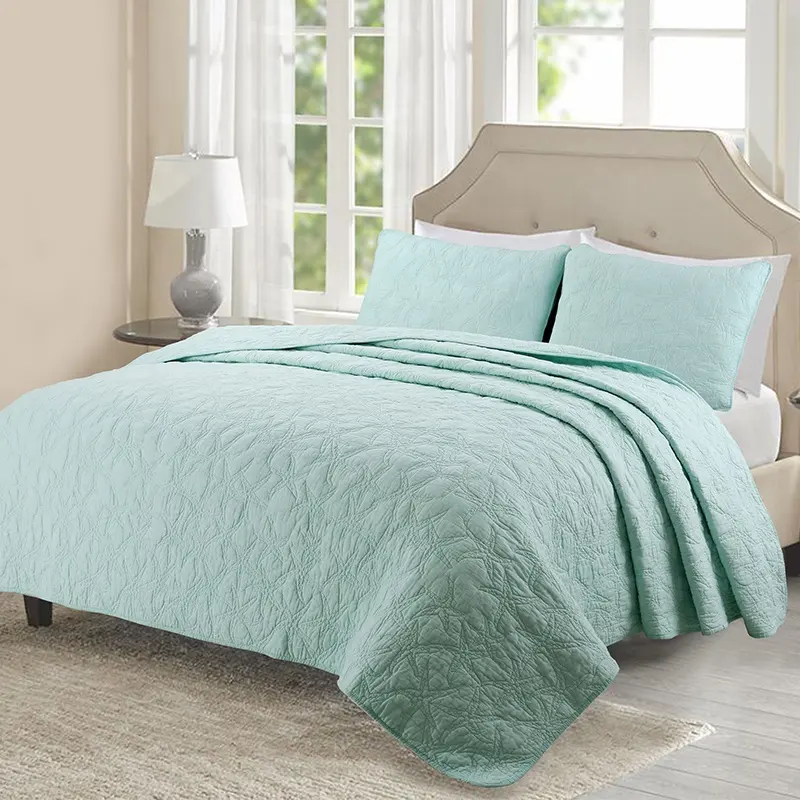 Solid Color Classic Embroidered Design Bedspread Quilt