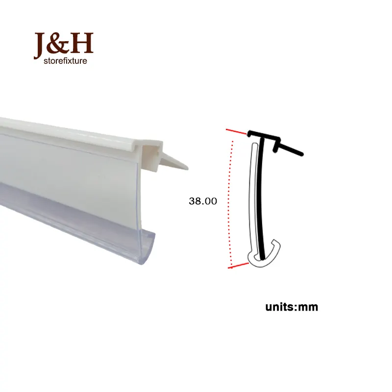 J & H Storefixture Gỗ Kệ Tùy Chỉnh Cạnh Dải Mã Vạch Vé Dữ Liệu Dải Với Kẹp Talker Clip Rõ Ràng Nhãn Nhựa chủ