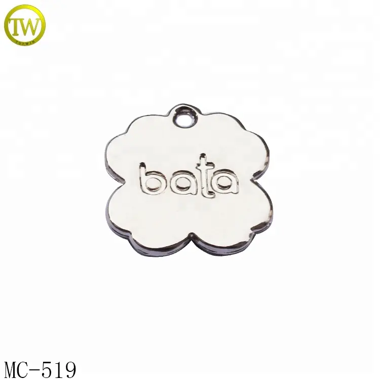 Etiquetas de joyería grabadas con forma de flor personalizada Logotipo de plata collar accesorio aleación metal encantos al por mayor