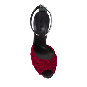 Sandali con tacco alto da donna in velluto rosso, sexy, neri, con nodo alla caviglia, peep toe, <span class=keywords><strong>estivi</strong></span>, per serate eleganti - Product Image 3