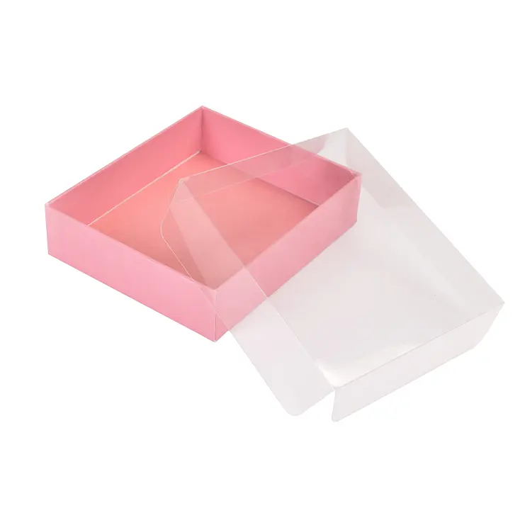 透明なPVC蓋付きの正方形の化粧品ディスプレイペストリーケーキスカーフネクタイヘアクリップクッキーキャンディー甘いパッケージギフトボックスを通して見る