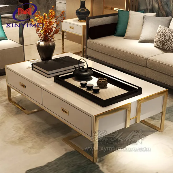 Elegant Chinese stainless steel living room furniture design tea table