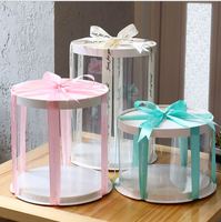 Boîte à gâteau ronde transparente haute en PVC pour mariage, emballage de luxe personnalisé en gros pour gâteaux et pâtisseries d'anniversaire