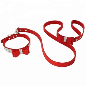 Mềm Seuded Da Rhinestone Đi Bộ Con Chó Cổ Áo và Dây Xích Bộ - Product Image 5