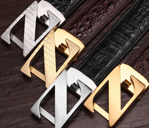 Ceintures en cuir véritable de qualité supérieure avec boucle automatique à clip facile en acier inoxydable de 3,5 cm de largeur, logo Z <span class=keywords><strong>amovible</strong></span> - Product Image 2