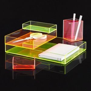 Custom Poppin Transparent Neon Pink Desk Organizer <strong>Tray</strong> Clear Neno Acrylic <strong>Makeup</strong> Jewelry Accessory <strong>Tray</strong> - Product Image 4