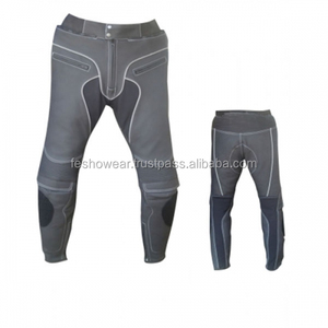 กางเกงขายาวทรงตรงเอวสูงสีเทาสำหรับผู้ชายและผู้หญิง ทำจากผ้าแคนวาสและหนัง เหมาะสำหรับขี่มอเตอร์ไซค์ ติดกระดุม ป้องกันการกระแทก ทรงเข้ารูป - Product Image 1