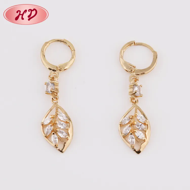 Boucles d'oreilles en cristal plaqué or, bijoux pour femmes, Design de feuille, tendance de dubaï, 1 grammes