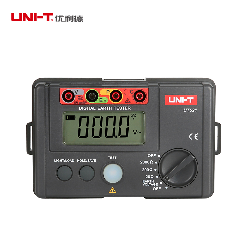 UNI-T UT521 Цифровой тестер сопротивления заземления Цифровой дисплей 0–200 В 0–2000 Ом Тестер измерителя напряжения заземления