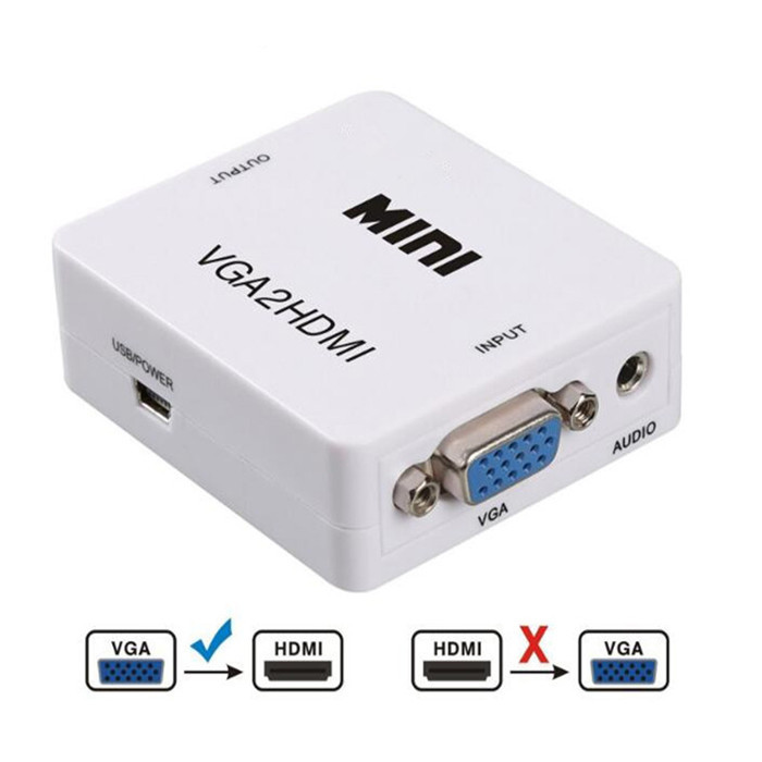MINI VGA2HDMI Converter with Audio Input – VGA to HDMI Adapter for PC, Laptop, Monitor, TV & Projector