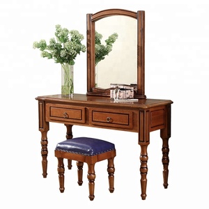 Table de toilette durable en bois avec tabouret et 2 tiroirs - Product Image 1