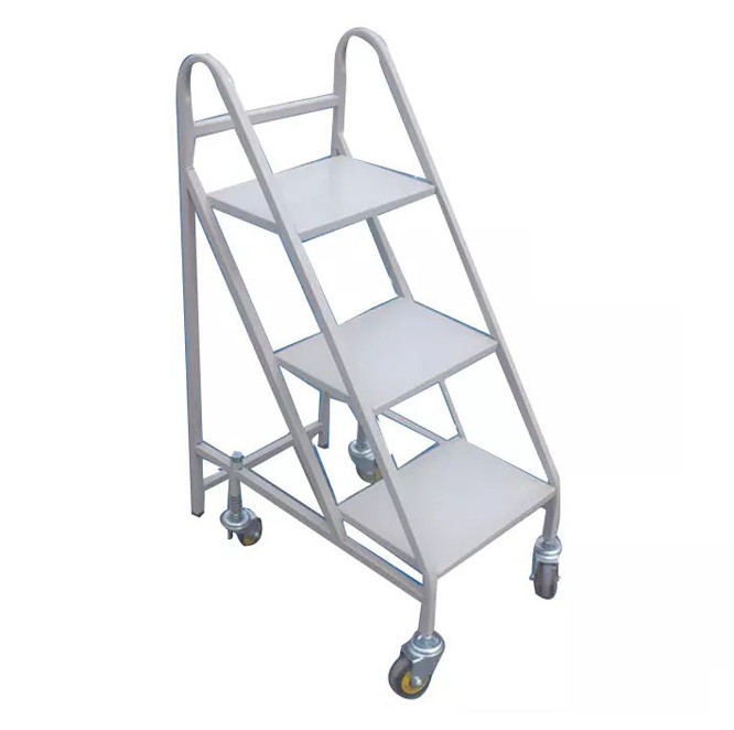 Commercial library furniture 3 steps movable white inron steel ladder