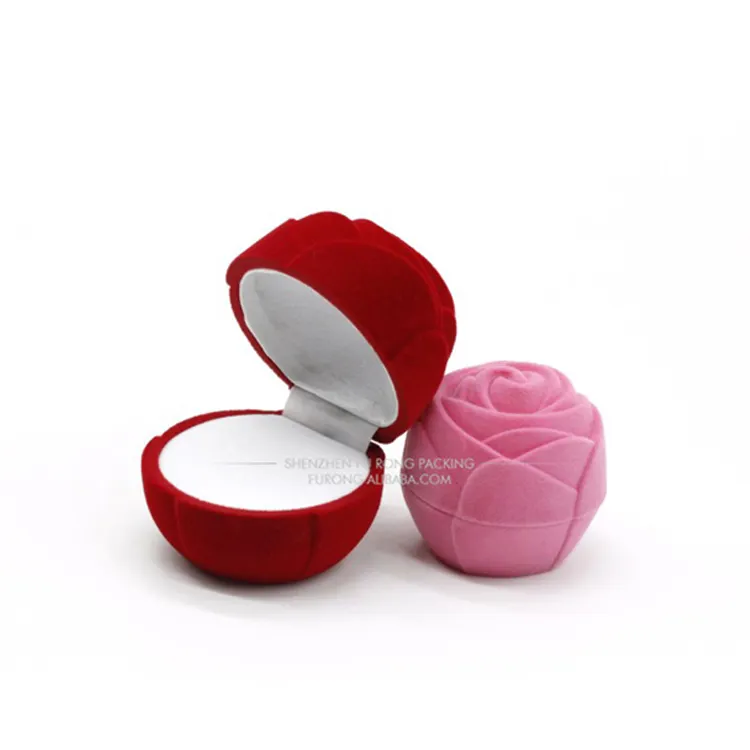 High Quality Red Rose Velvet Ring Box, Vintage Jewelry Box