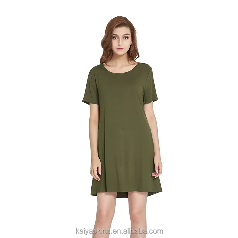 Factory Clothes Solid Color One Piece Dress Women Dresses Women Short Sleeve Summer Casual Dresses Loose Mini Cotton Knitted SGS