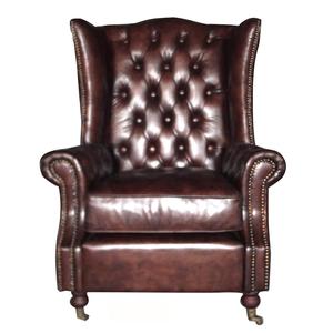 Retro Getufte Echt Lederen Hoge Rugvleugelstoel Vintage Bruine <span class=keywords><strong>Wingback</strong></span> Chesterfield Stoel - Product Image 5