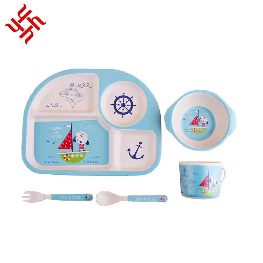 Wholesale 5 piece eco -friendly bamboo fiber kids dinnerware baby bamboo fiber dinnerware children dinnerware sets