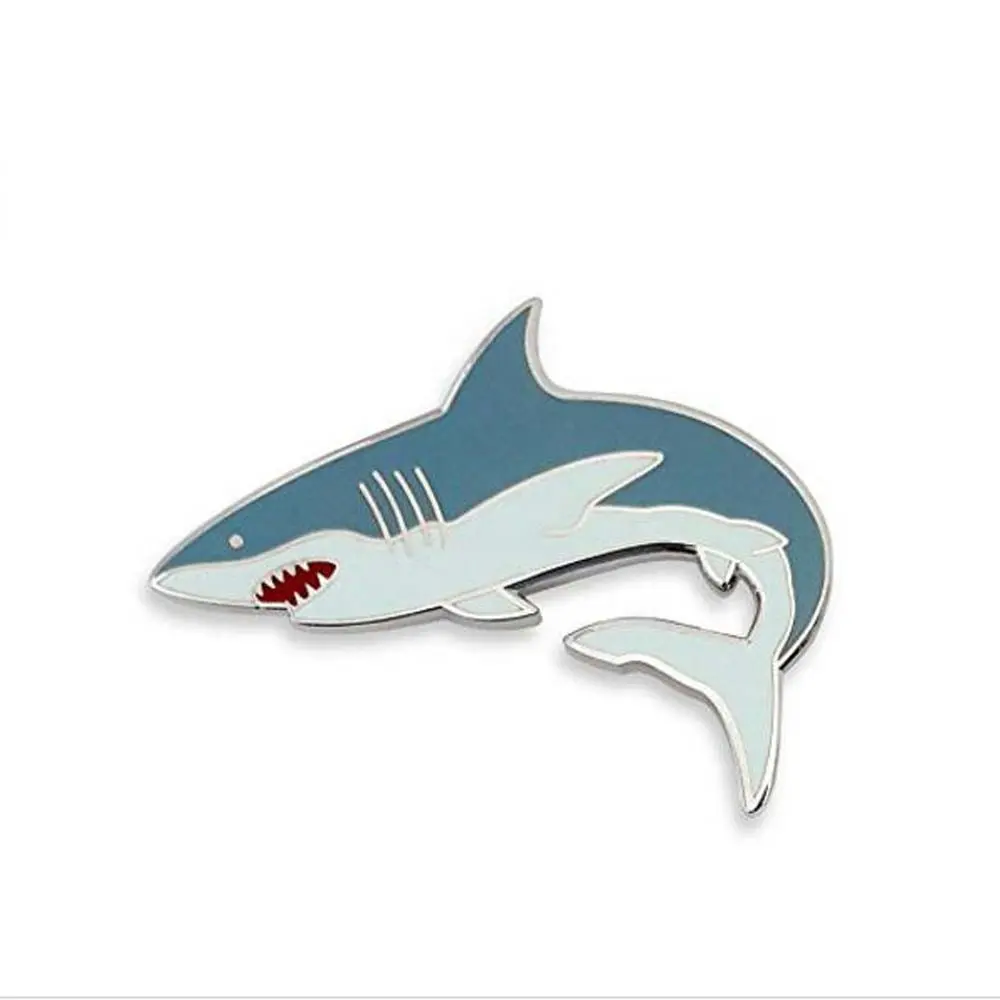 ราคาถูกที่กำหนดเอง Silver Finishing Great White Shark Enamel Lapel Pin