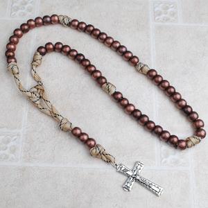 Robusto Paracord 8mm perline di metallo <span class=keywords><strong>rosario</strong></span> <span class=keywords><strong>collana</strong></span> cattolica religiosa sul cavo con crocifisso anti-<span class=keywords><strong>argento</strong></span> per <span class=keywords><strong>uomo</strong></span> - Product Image 5