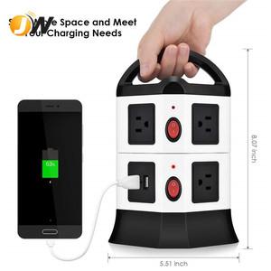 10A 125V 7 Outlet tapones <span class=keywords><strong>Protector</strong></span> contra sobretensiones con 2 USB <span class=keywords><strong>de</strong></span> tiras <span class=keywords><strong>de</strong></span> Torre - Product Image 2