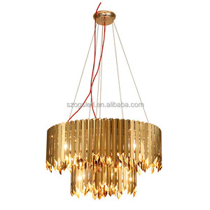 Oro moderno Acero inoxidable + Hierro lámpara Grande <span class=keywords><strong>Hotel</strong></span> iluminación colgante tira larga araña de cromo - Product Image 6