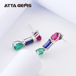 Popular Jewelry 925 Silver Plated Platinum Created Colorful <strong>Emerald</strong> Ruby Sapphire <strong>Drop</strong> <strong>Earrings</strong> for Wedding Small Gift - Product Image 5