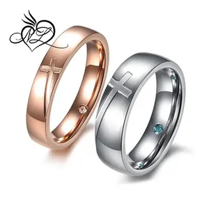 Rose Gold & Bạc Phong Cách Đơn Giản Thép Không Gỉ Chữ Thập Phù Hợp Với Nhẫn Cưới Đặt