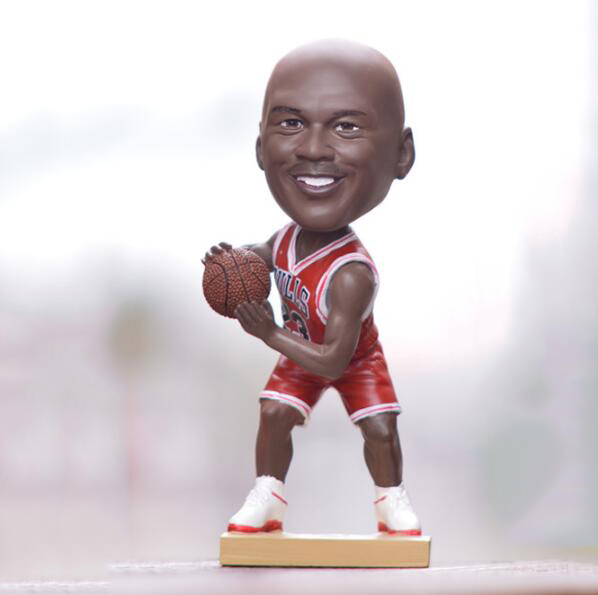 Figura de Michael Jordan hecha a mano, cabeza de bobble tallada, de resina, hecha a JE-012