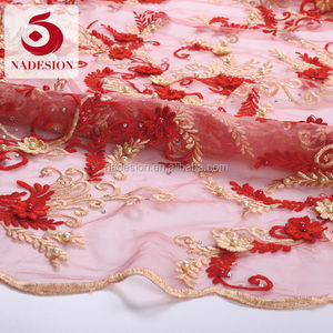 100% poliéster <span class=keywords><strong>3</strong></span> D en rojo bordado/perlas tejido de malla - Product Image 3