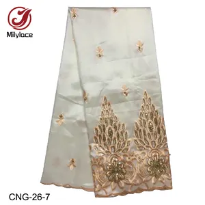 Indien Modische Perlen Weiße Stickerei Afrikanische Pailletten George Lace Fabric